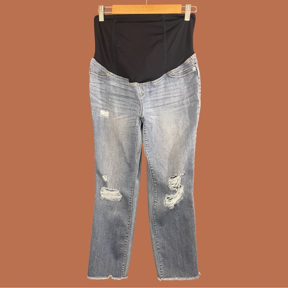 Isabel Maternity Women’s Straight Cropped Distressed Full Panel Jeans Size 2